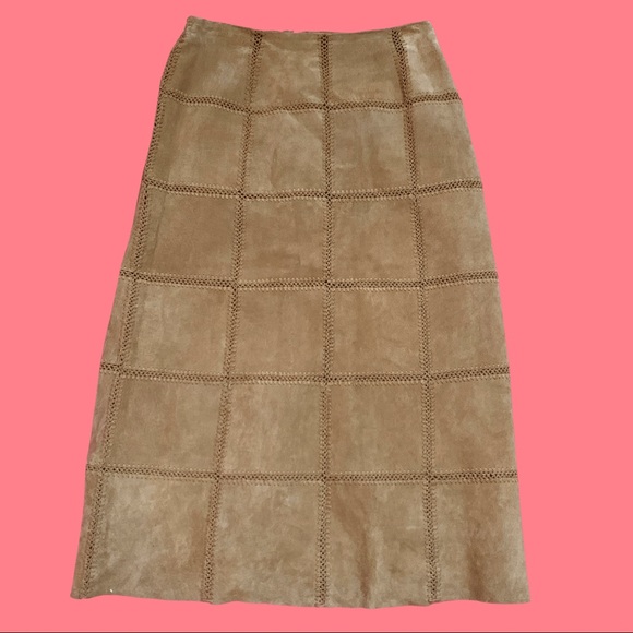 Vintage Dresses & Skirts - Patchwork Leather Suede CottageCore Hippie Boho Crochet Pieced Maxi Skirt 16